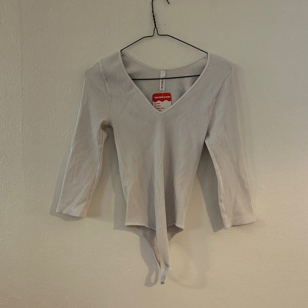 Nikibiki Ribbed V-Neck Bodysuit - White